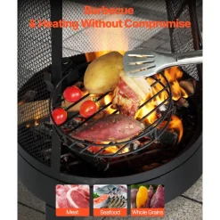 VEVOR Chiminea, 20 Inch Outdoor Wood Burning Firepit, Conical Fireplace for BBQ & Warming, Outside Wooden Fire Pit with Grill Mesh, Chimney Coat & Rustproof Chiminea Lid, for Patio, Garden, Backyard