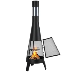 VEVOR Chiminea, 20 Inch Outdoor Wood Burning Firepit, Conical Fireplace for BBQ & Warming, Outside Wooden Fire Pit with Grill Mesh, Chimney Coat & Rustproof Chiminea Lid, for Patio, Garden, Backyard