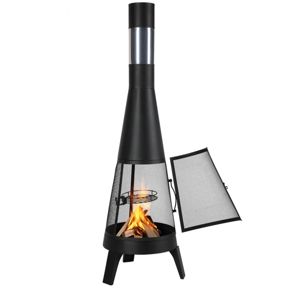 VEVOR Chiminea, 20 Inch Outdoor Wood Burning Firepit, Conical Fireplace for BBQ & Warming, Outside Wooden Fire Pit with Grill Mesh, Chimney Coat & Rustproof Chiminea Lid, for Patio, Garden, Backyard