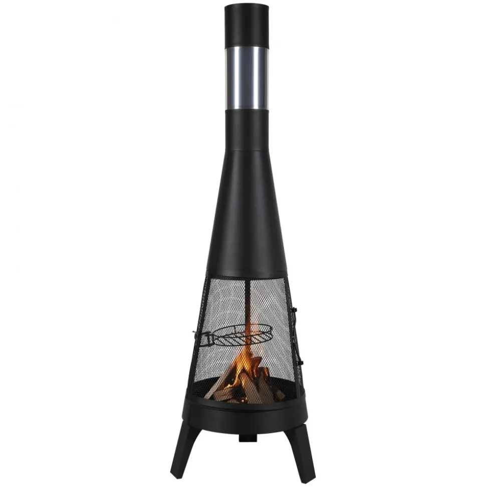 VEVOR Chiminea, 20 Inch Outdoor Wood Burning Firepit, Conical Fireplace for BBQ & Warming, Outside Wooden Fire Pit with Grill Mesh, Chimney Coat & Rustproof Chiminea Lid, for Patio, Garden, Backyard