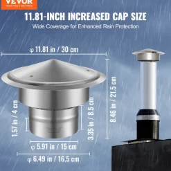 VEVOR Chimney Cap, 6 inch, 304 Stainless Steel Round Roof Rain Cap, 11.81-inch Increased Caps, All Weather & Reinforced Screws & Easy Installation, for Perfect Insulation Vent Cover Outside, Silver