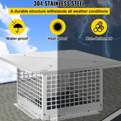 VEVOR Chimney Cap, 13" x 13" Flue Caps, 304 Stainless Steel Fireplace Chimney Cover, Adjustable Metal Spark Arrestor with Bolts Screws, Mesh Chimney Flue Cover for Outside Existing Clay Flue Tile