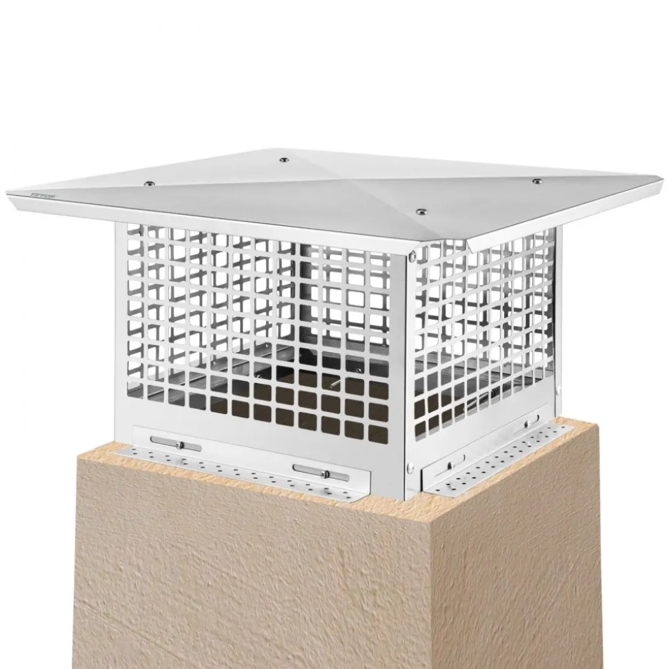 VEVOR Chimney Cap, 13" x 13" Flue Caps, 304 Stainless Steel Fireplace Chimney Cover, Adjustable Metal Spark Arrestor with Bolts Screws, Mesh Chimney Flue Cover for Outside Existing Clay Flue Tile