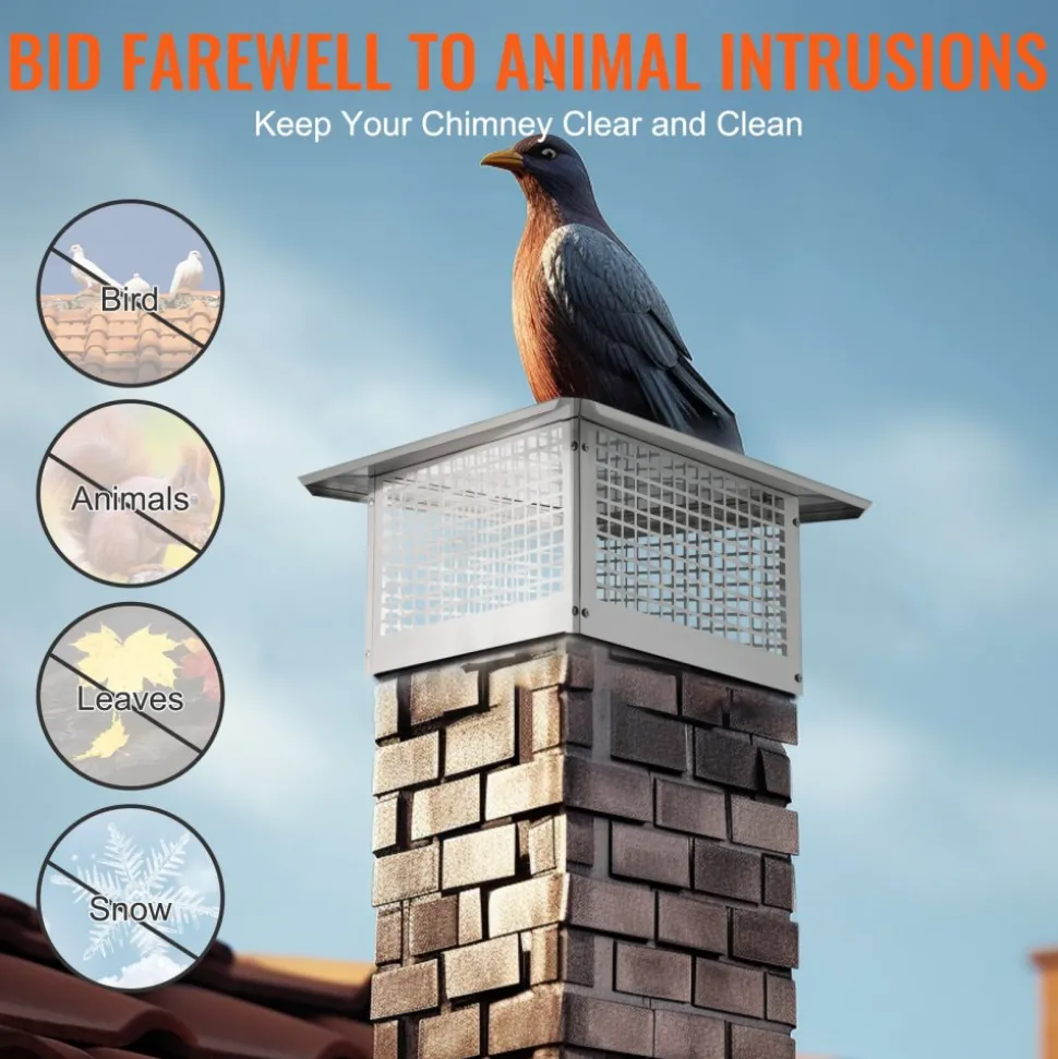 VEVOR Chimney Cap, 17 x 17 inch, 304 Stainless Steel Fireplace Chimney Cover, Not Easily Toppled & Practical Accessories & Easy Installation, Fits Mesh Flue Covers Outside Clay Flue Shingles, Silver