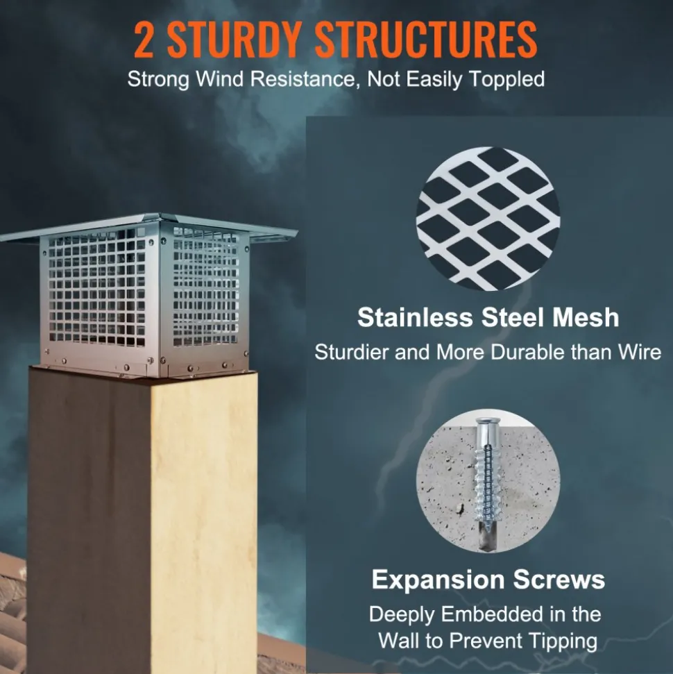 VEVOR Chimney Cap, 17 x 17 inch, 304 Stainless Steel Fireplace Chimney Cover, Not Easily Toppled & Practical Accessories & Easy Installation, Fits Mesh Flue Covers Outside Clay Flue Shingles, Silver