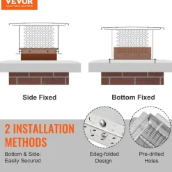 VEVOR Chimney Cap, 17 x 17 inch, 304 Stainless Steel Fireplace Chimney Cover, Not Easily Toppled & Practical Accessories & Easy Installation, Fits Mesh Flue Covers Outside Clay Flue Shingles, Silver