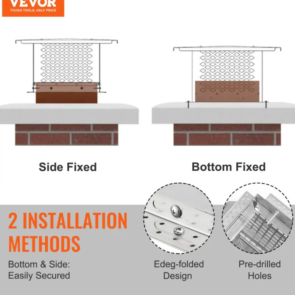 VEVOR Chimney Cap, 17 x 17 inch, 304 Stainless Steel Fireplace Chimney Cover, Not Easily Toppled & Practical Accessories & Easy Installation, Fits Mesh Flue Covers Outside Clay Flue Shingles, Silver