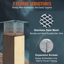 VEVOR Chimney Cap, 9 x 9 inch, 304 Stainless Steel Fireplace Chimney Cover, Not Easily Toppled & Practical Accessories & Easy Installation, Fits Mesh Flue Covers Outside Clay Flue Shingles, Silver