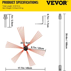 VEVOR Chimney Sweep Kit 33FT, Chimney Cleaning Tool Kits with 10 Nylon Flexible Rods, Chimney Brush 394 Inch for Sweeping Fireplace