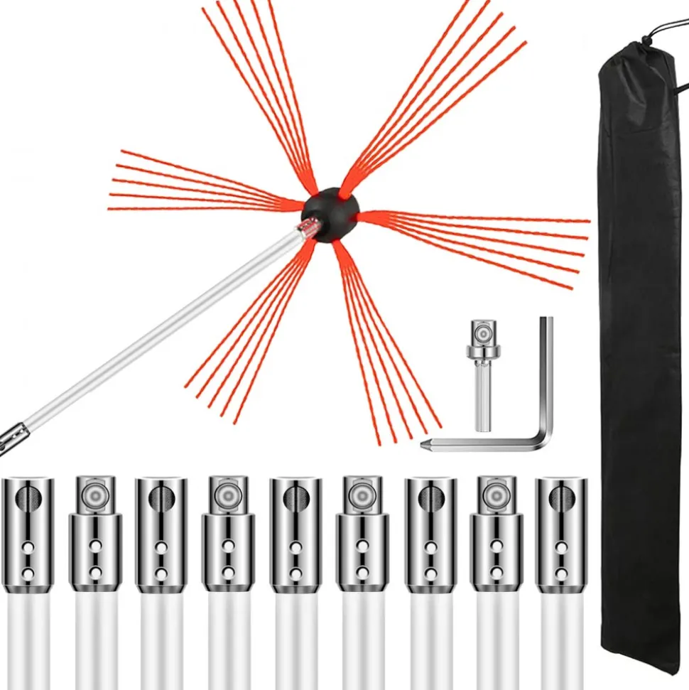 VEVOR Chimney Sweep Kit 33FT, Chimney Cleaning Tool Kits with 10 Nylon Flexible Rods, Chimney Brush 394 Inch for Sweeping Fireplace