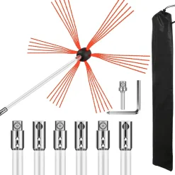 VEVOR Chimney Sweep Kit 23FT Length, Chimney Brush Kit with 7 Nylon Flexible Rods, Rotary Chimney Cleaning Kit Driven by Drill, Chimney Cleaning Tool Kits for Sweeping Fireplace Flue