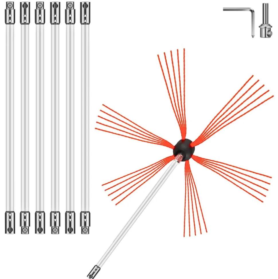 VEVOR Chimney Sweep Kit 23FT Length, Chimney Brush Kit with 7 Nylon Flexible Rods, Rotary Chimney Cleaning Kit Driven by Drill, Chimney Cleaning Tool Kits for Sweeping Fireplace Flue