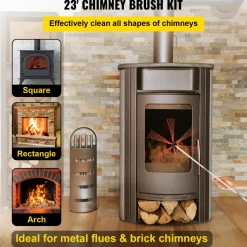 VEVOR Chimney Sweep Kit 23FT Length, Chimney Brush Kit with 7 Nylon Flexible Rods, Rotary Chimney Cleaning Kit Driven by Drill, Chimney Cleaning Tool Kits for Sweeping Fireplace Flue
