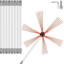 VEVOR Chimney Sweep Kit 30FT Length, Chimney Brush Kit with 9 Nylon Flexible Rods, Rotary Chimney Cleaning Kit Driven by Drill, Chimney Cleaning Tool Kits for Sweeping Fireplace Flue