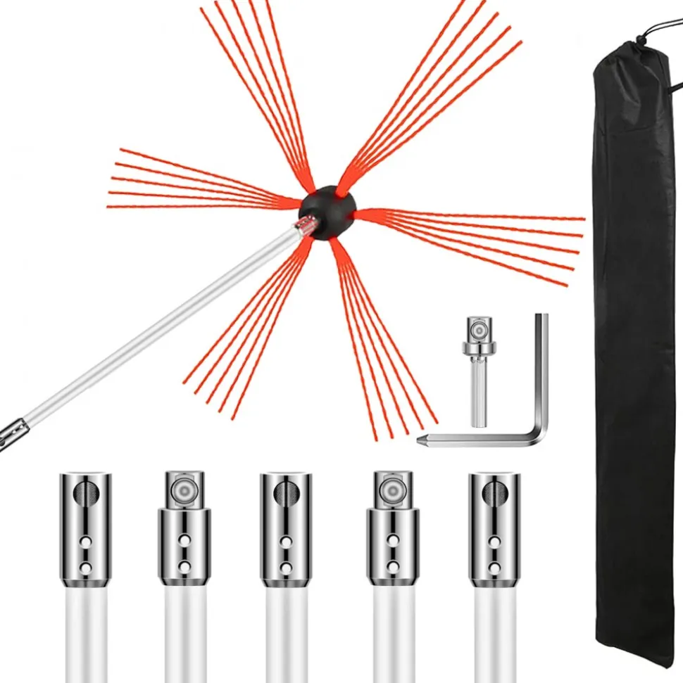 VEVOR Chimney Sweep Kit 20FT Length, Chimney Brush Kit with 6 Nylon Flexible Rods, Rotary Chimney Cleaning Kit Driven by Drill, Chimney Cleaning Tool Kits for Sweeping Fireplace Flue
