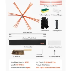 VEVOR Chimney Sweep Kit, 39 ft Maximum Extendable Length Chimney Sweep, Chimneys Cleaning Kit with Bristle Replacements & Goggles, 90° Bendable Fireplace Cleaning Tool, for Square, Rectangle Chimneys