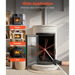 VEVOR Chimney Sweep Kit, 39 ft Maximum Extendable Length Chimney Sweep, Chimneys Cleaning Kit with Bristle Replacements & Goggles, 90° Bendable Fireplace Cleaning Tool, for Square, Rectangle Chimneys