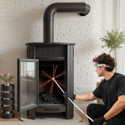 VEVOR Chimney Sweep Kit, 39 ft Maximum Extendable Length Chimney Sweep, Chimneys Cleaning Kit with Bristle Replacements & Goggles, 90° Bendable Fireplace Cleaning Tool, for Square, Rectangle Chimneys