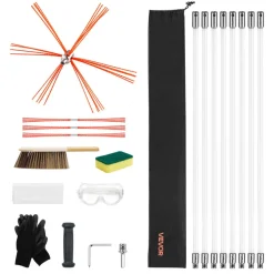 VEVOR Chimney Sweep Kit, 26 ft Maximum Extendable Length Chimney Brush, Chimneys Cleaning Kit with Bristle Replacements & Goggles, 90° Bendable Fireplace Cleaning Tool, for Square, Rectangle Chimneys