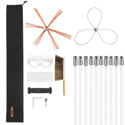 VEVOR Chimney Sweep Kit, 23 ft Maximum Extendable Length Chimney Brush, Chimney Cleaner Sweeper with Dual Brush Heads, Brush & Goggles, Fireplace Cleaning Tool for Square, Rectangle, Arch Chimneys