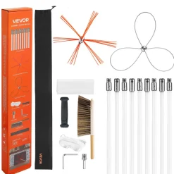 VEVOR Chimney Sweep Kit, 30 ft Maximum Extendable Length Chimney Brush, Chimney Cleaner Sweeper with Dual Brush Heads, Brush & Goggles, Fireplace Cleaning Tool for Square, Rectangle, Arch Chimneys