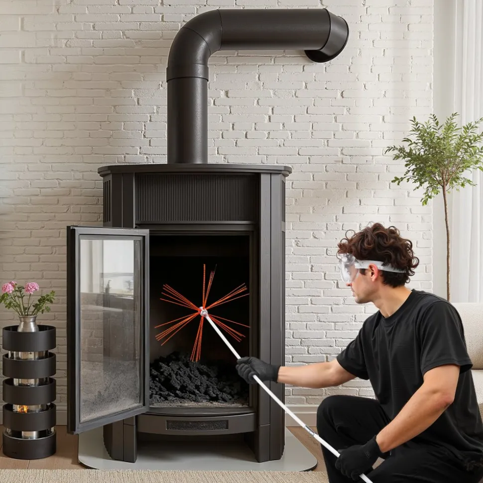 VEVOR Chimney Sweep Kit, 39 ft Maximum Extendable Length Chimney Brush, Chimney Cleaner Sweeper with Dual Brush Heads & Bristle Replacements, Fireplace Cleaning Tool for Square, Rectangle Chimneys