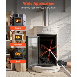 VEVOR Chimney Sweep Kit, 39 ft Maximum Extendable Length Chimney Brush, Chimney Cleaner Sweeper with Dual Brush Heads & Bristle Replacements, Fireplace Cleaning Tool for Square, Rectangle Chimneys