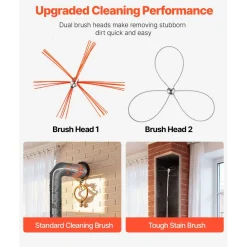 VEVOR Chimney Sweep Kit, 39 ft Maximum Extendable Length Chimney Brush, Chimney Cleaner Sweeper with Dual Brush Heads & Bristle Replacements, Fireplace Cleaning Tool for Square, Rectangle Chimneys
