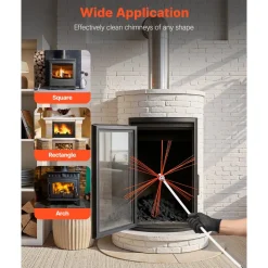 VEVOR Chimney Sweep Kit, 33 ft Maximum Extendable Length Chimney Brush, Chimneys Cleaning Kit with Bristle Replacements & Goggles, 90° Bendable Fireplace Cleaning Tool, for Square, Rectangle Chimneys