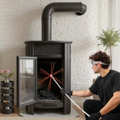 VEVOR Chimney Sweep Kit, 23 ft Maximum Extendable Length Chimney Brush, Chimneys Cleaning Kit with Bristle Replacements & Goggles, 90° Bendable Fireplace Cleaning Tool, for Square, Rectangle Chimneys