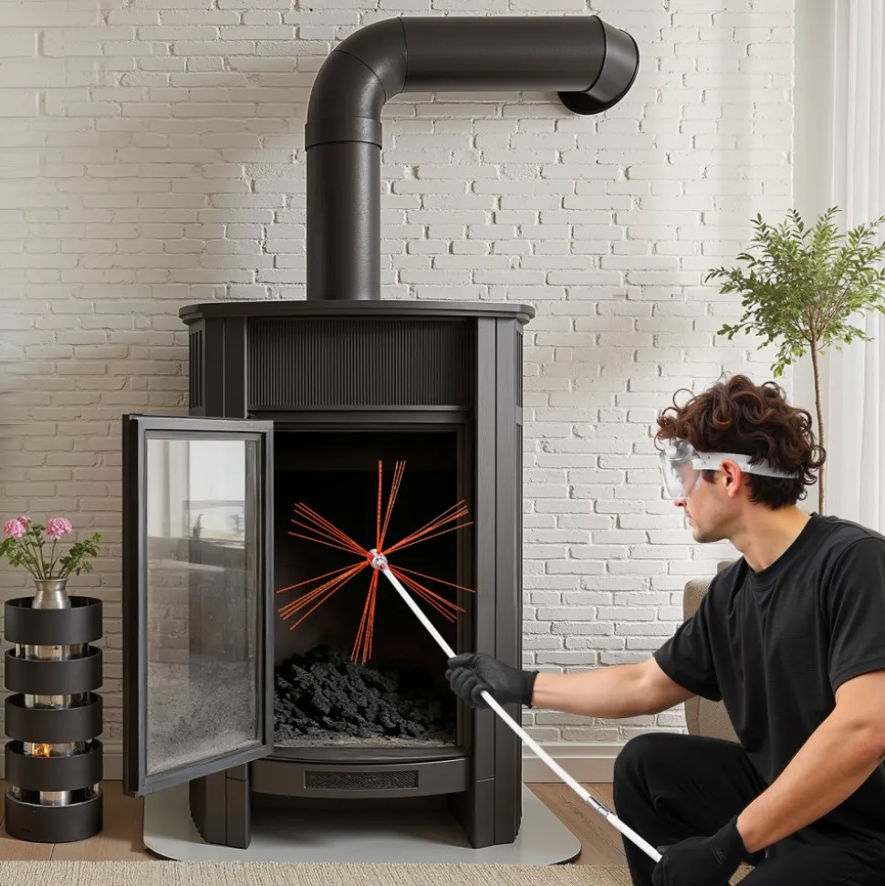 VEVOR Chimney Sweep Kit, 23 ft Maximum Extendable Length Chimney Brush, Chimneys Cleaning Kit with Bristle Replacements & Goggles, 90° Bendable Fireplace Cleaning Tool, for Square, Rectangle Chimneys