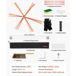 VEVOR Chimney Sweep Kit, 23 ft Maximum Extendable Length Chimney Brush, Chimneys Cleaning Kit with Bristle Replacements & Goggles, 90° Bendable Fireplace Cleaning Tool, for Square, Rectangle Chimneys