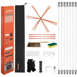 VEVOR Chimney Sweep Kit, 23 ft Maximum Extendable Length Chimney Brush, Chimneys Cleaning Kit with Bristle Replacements & Goggles, 90° Bendable Fireplace Cleaning Tool, for Square, Rectangle Chimneys