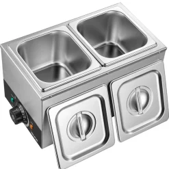 VEVOR Chocolate Melting Machine, 2 Tanks 9 Lbs Choc Commercial Melter, 800W High Power, Water Bath Heating System, Stainless Steel Body, 86℉- 185℉ Temp Range, Chocolate Warmer for Cheese Milk