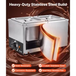 VEVOR Chocolate Melting Machine, 2 Tanks 9 Lbs Choc Commercial Melter, 800W High Power, Water Bath Heating System, Stainless Steel Body, 86℉- 185℉ Temp Range, Chocolate Warmer for Cheese Milk