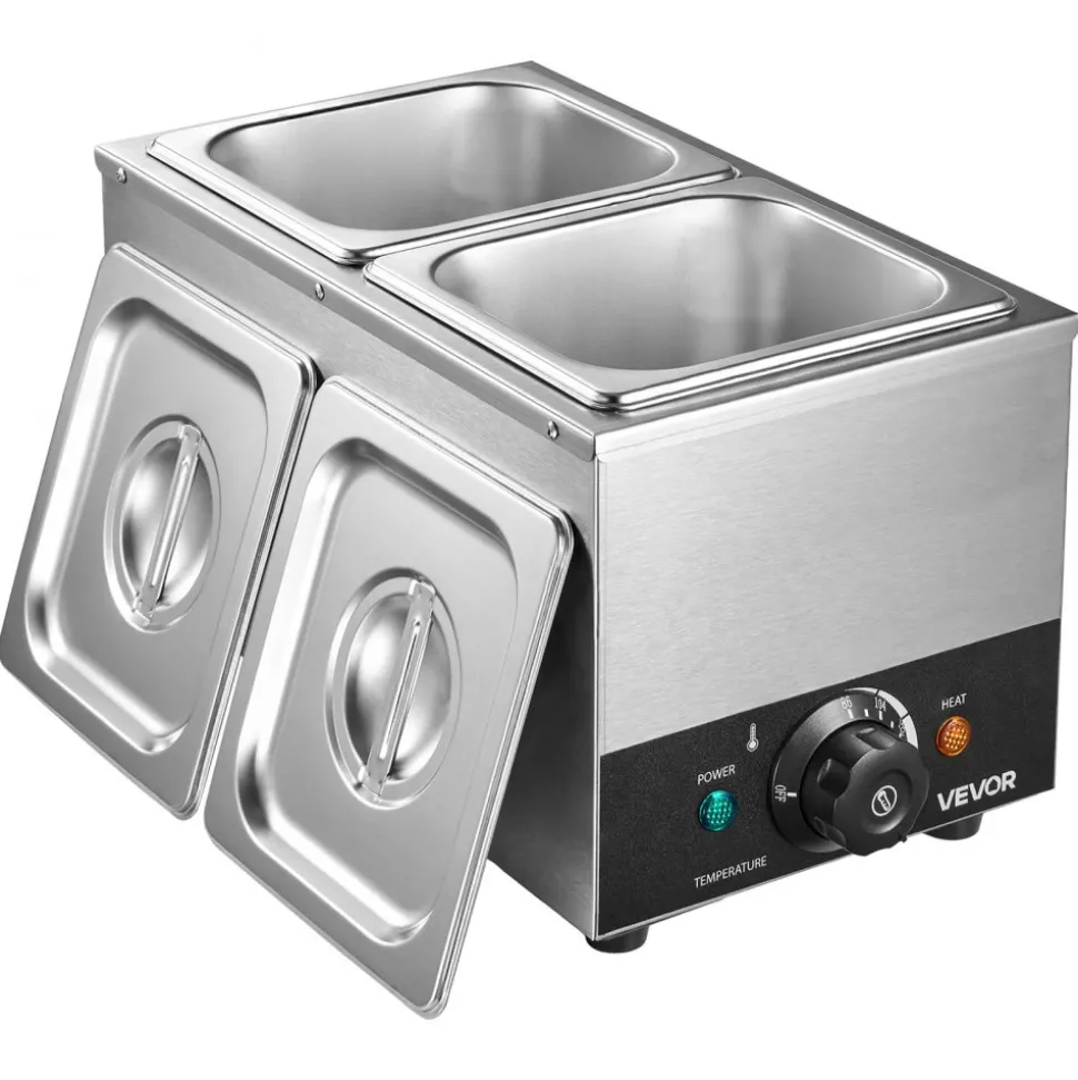 VEVOR Chocolate Melting Machine, 2 Tanks 9 Lbs Choc Commercial Melter, 800W High Power, Water Bath Heating System, Stainless Steel Body, 86℉- 185℉ Temp Range, Chocolate Warmer for Cheese Milk