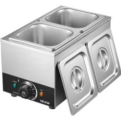 VEVOR Chocolate Melting Machine, 2 Tanks 9 Lbs Choc Commercial Melter, 800W High Power, Water Bath Heating System, Stainless Steel Body, 86℉- 185℉ Temp Range, Chocolate Warmer for Cheese Milk