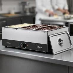VEVOR Chocolate Melting Machine, 3 Tanks 27 Lbs Choc Commercial Melter, 1200W High Power, Water Bath Heating System, Stainless Steel Body, 86℉- 185℉ Temp Range, Chocolate Warmer for Cheese Milk