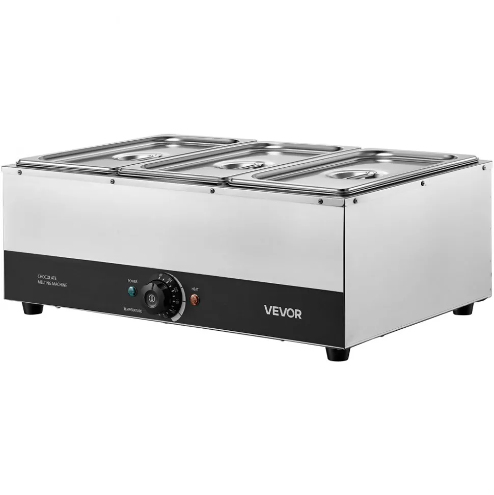 VEVOR Chocolate Melting Machine, 3 Tanks 27 Lbs Choc Commercial Melter, 1200W High Power, Water Bath Heating System, Stainless Steel Body, 86℉- 185℉ Temp Range, Chocolate Warmer for Cheese Milk