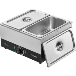 VEVOR Chocolate Melting Machine, 2 Tanks 17.6 Lbs Choc Commercial Melter, 1200W High Power, Water Bath Heating System, Stainless Steel Body, 86℉- 185℉ Temp Range, Chocolate Warmer for Cheese Milk