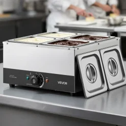 VEVOR Chocolate Melting Machine, 4 Tanks 17.6 Lbs Choc Commercial Melter, 1200W High Power, Water Bath Heating System, Stainless Steel Body, 86℉- 185℉ Temp Range, Chocolate Warmer for Cheese Milk