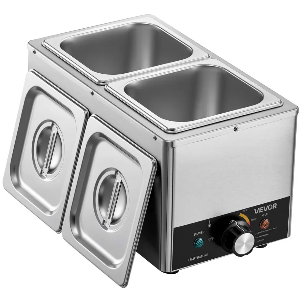 VEVOR Chocolate Melting Machine, 3 Cook Modes, 2 Tanks 9 Lbs Choc Melter, 86℉ - 230℉, 3 Cook Modes, 800W Power, Water Bath Heat System, 1/6 x 2 Pans, Stainless Steel, Cheese Warmer, Commercial & Home