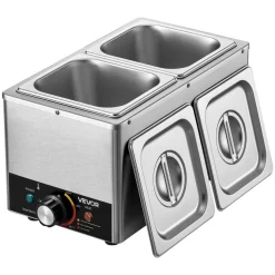 VEVOR Chocolate Melting Machine, 3 Cook Modes, 2 Tanks 9 Lbs Choc Melter, 86℉ - 230℉, 3 Cook Modes, 800W Power, Water Bath Heat System, 1/6 x 2 Pans, Stainless Steel, Cheese Warmer, Commercial & Home