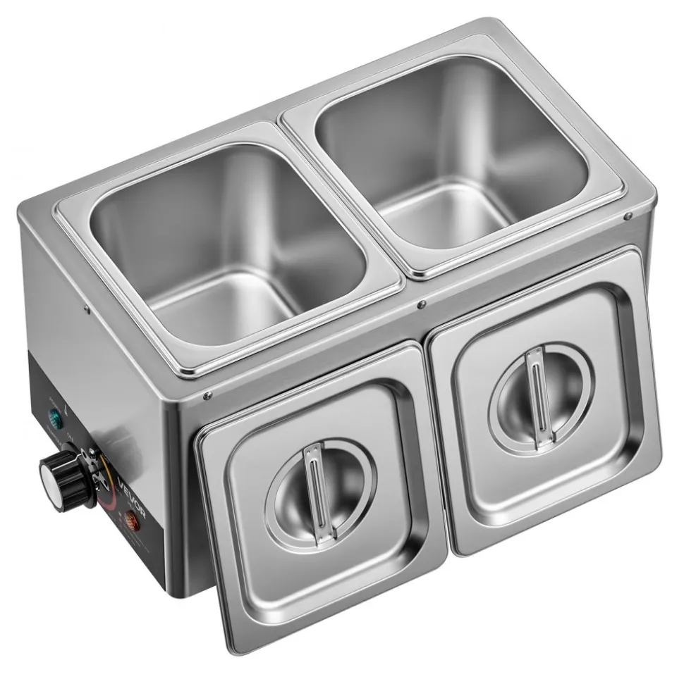 VEVOR Chocolate Melting Machine, 3 Cook Modes, 2 Tanks 9 Lbs Choc Melter, 86℉ - 230℉, 3 Cook Modes, 800W Power, Water Bath Heat System, 1/6 x 2 Pans, Stainless Steel, Cheese Warmer, Commercial & Home