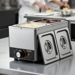 VEVOR Chocolate Melting Machine, 3 Cook Modes, 2 Tanks 9 Lbs Choc Melter, 86℉ - 230℉, 3 Cook Modes, 800W Power, Water Bath Heat System, 1/6 x 2 Pans, Stainless Steel, Cheese Warmer, Commercial & Home