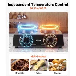 VEVOR Chocolate Melting Pot - 2 x 1 QT Pots, 86℉ - 185℉ Choc Warm Machine, 80W Even Cheese Melter, 2 Knobs Temp Control, 2 Ceramic Coated Pots, Electric Warmer for Mulled Milk Candy, Commercial & Home