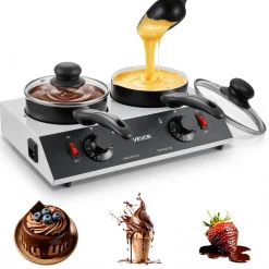 VEVOR Chocolate Melting Pot - 2 x 1 QT Pots, 86℉ - 185℉ Choc Warm Machine, 80W Even Cheese Melter, 2 Knobs Temp Control, 2 Ceramic Coated Pots, Electric Warmer for Mulled Milk Candy, Commercial & Home