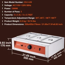 VEVOR Chocolate Tempering Machine, 26.5 Lbs 3 Tanks Chocolate Melting Pot TEMP Control 86~185℉, 1500W Stainless Steel Electric Commercial Food Warmer For Chocolate/Milk/Cream Melting and Heating