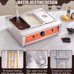 VEVOR Chocolate Tempering Machine, 26.5 Lbs 3 Tanks Chocolate Melting Pot TEMP Control 86~185℉, 1500W Stainless Steel Electric Commercial Food Warmer For Chocolate/Milk/Cream Melting and Heating