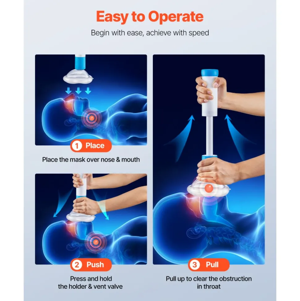 VEVOR Choking Rescue Device, Portable Airway Clear Anti Choking Suction Device with 4 Multi-size Masks and 1 Storage Bag, First Aid Kit for Removing Blocked Objects, for Home, School, Travel